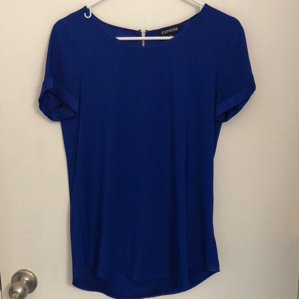Express roll sleeve blouse with  zipper back